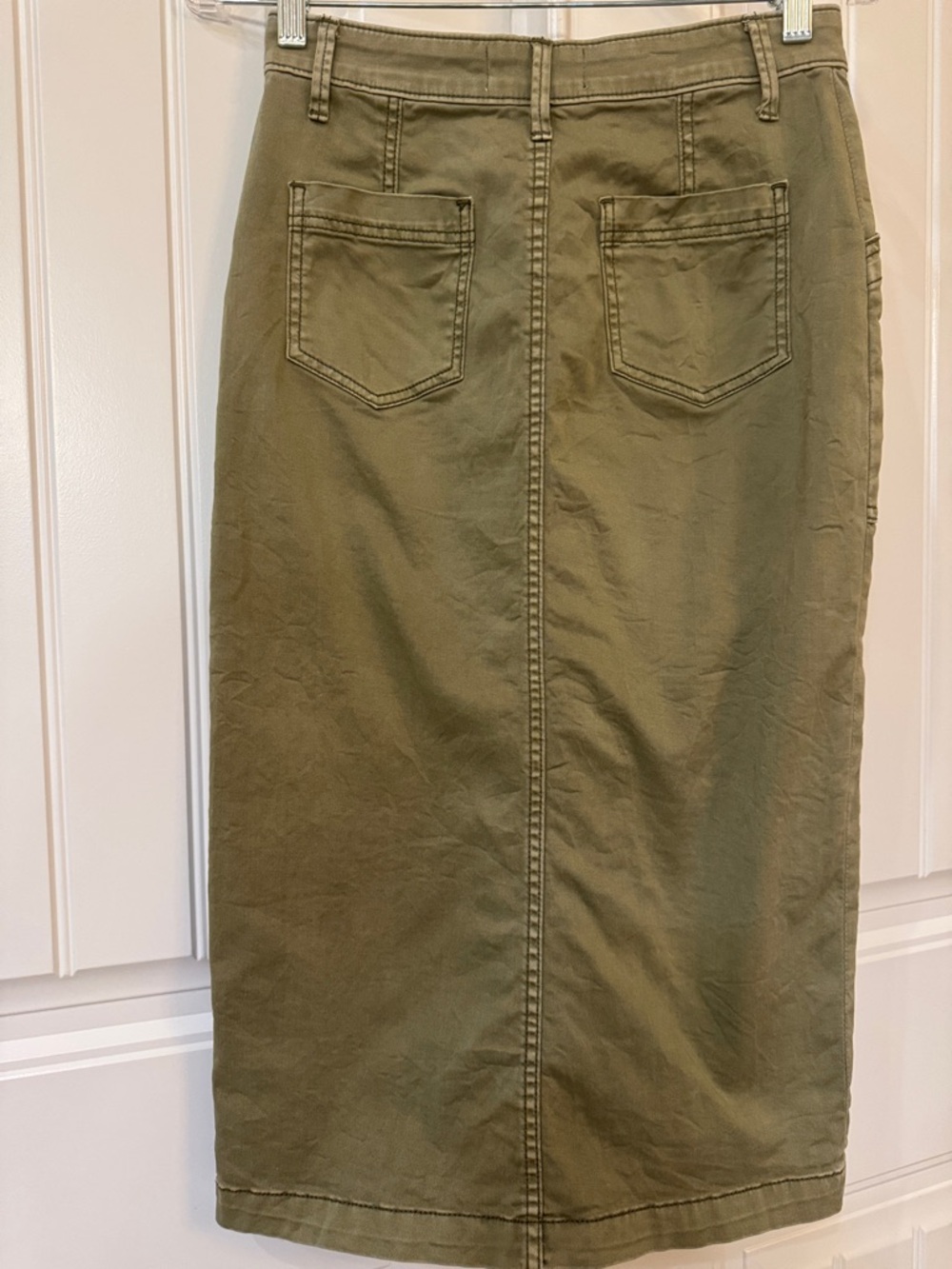 Anthropologie Olive Green Button-Front Midi Skirt - Picture 3 of 3